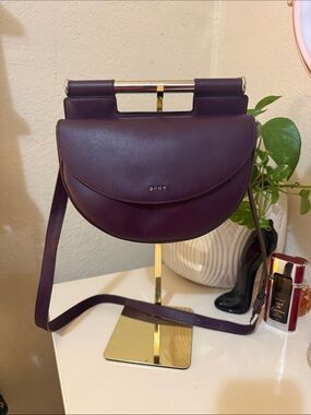 DKNY dome Leather Crescent Crossbody flap Satchel